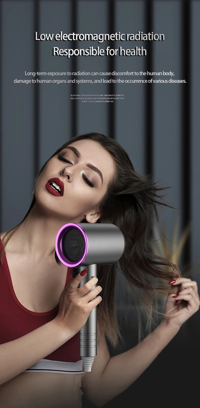 Professional Hair Dryer For Women, Safe Low Radiation Electric Hair Brush Blue Light Negative Ion Collagen Hair Care Dryer