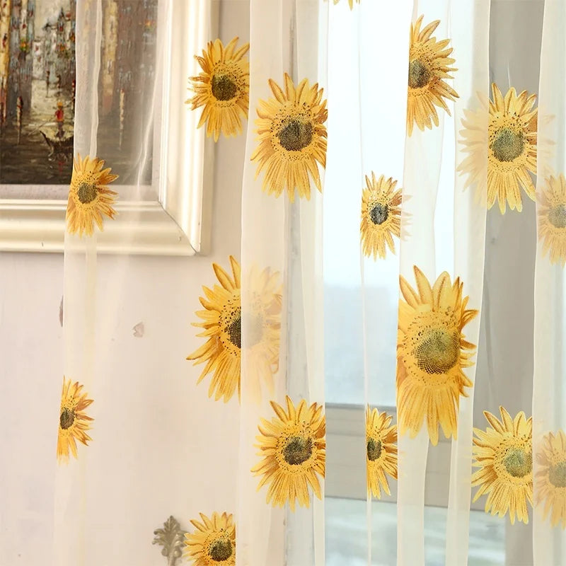 1PCS Sunflower Window Panels Drapes Curtains Sheer Voile Tulle Home Room 100*200cm