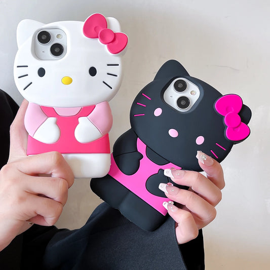 For iPhone 15 14 Plus 13 Pro Max 12 Mini 11 X XS Max XR 7 8 SE Color Bowknot Hello Kitty Cartoon Silicon Back Soft Phone Case