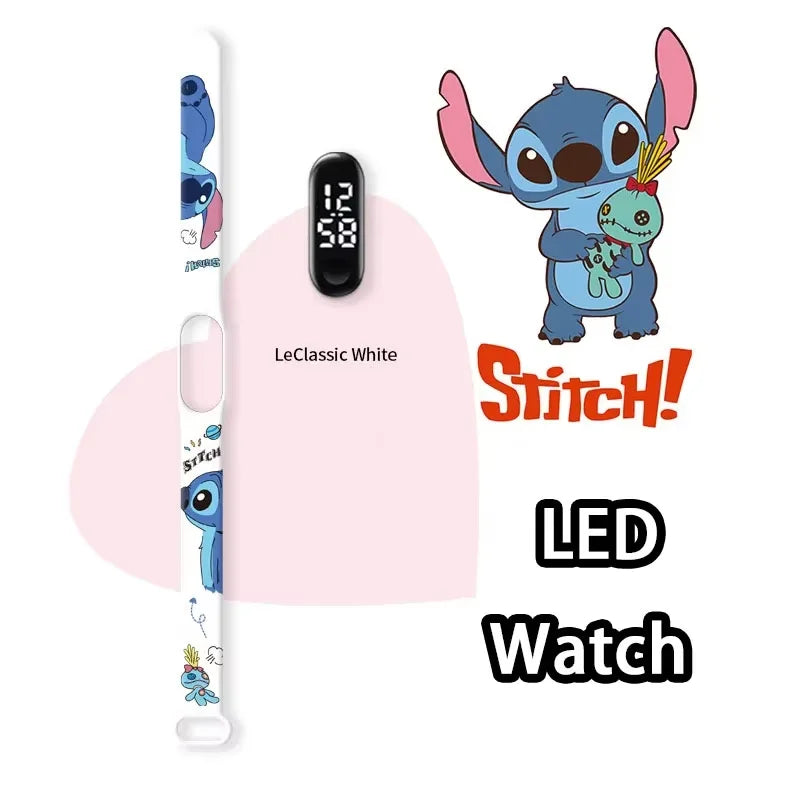 Disney Kids Watch Lilo & Stitch Anime LED Luminous Watch Waterproof Electronic Sports Silicone Watch for Kids Birthday Gift