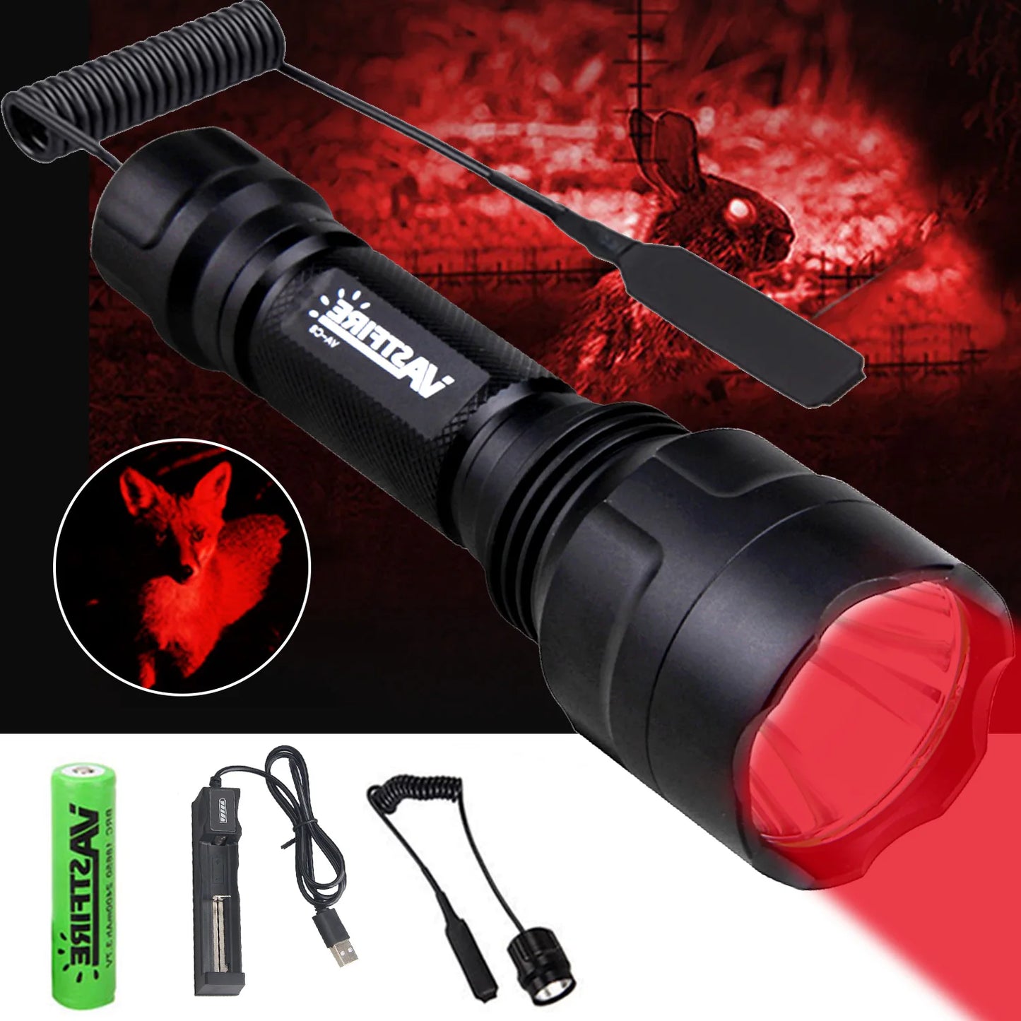 C8 Professional Tactical Flashlight Green/Red/White LED Hunting Torch 1-Mode Torch+18650+Charger+Remote Switch+Rifle Scope Mount