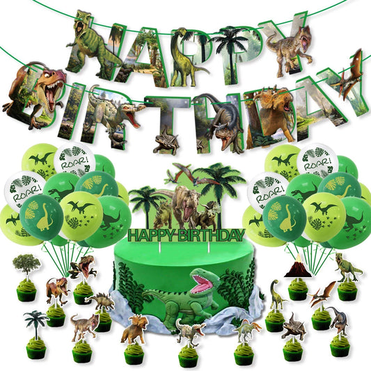 Dinosaur Theme Happy Birthday Banner Dinosaur Party Decor cake toppers Baby Shower Boys Kids Birthday Party Decorations dino