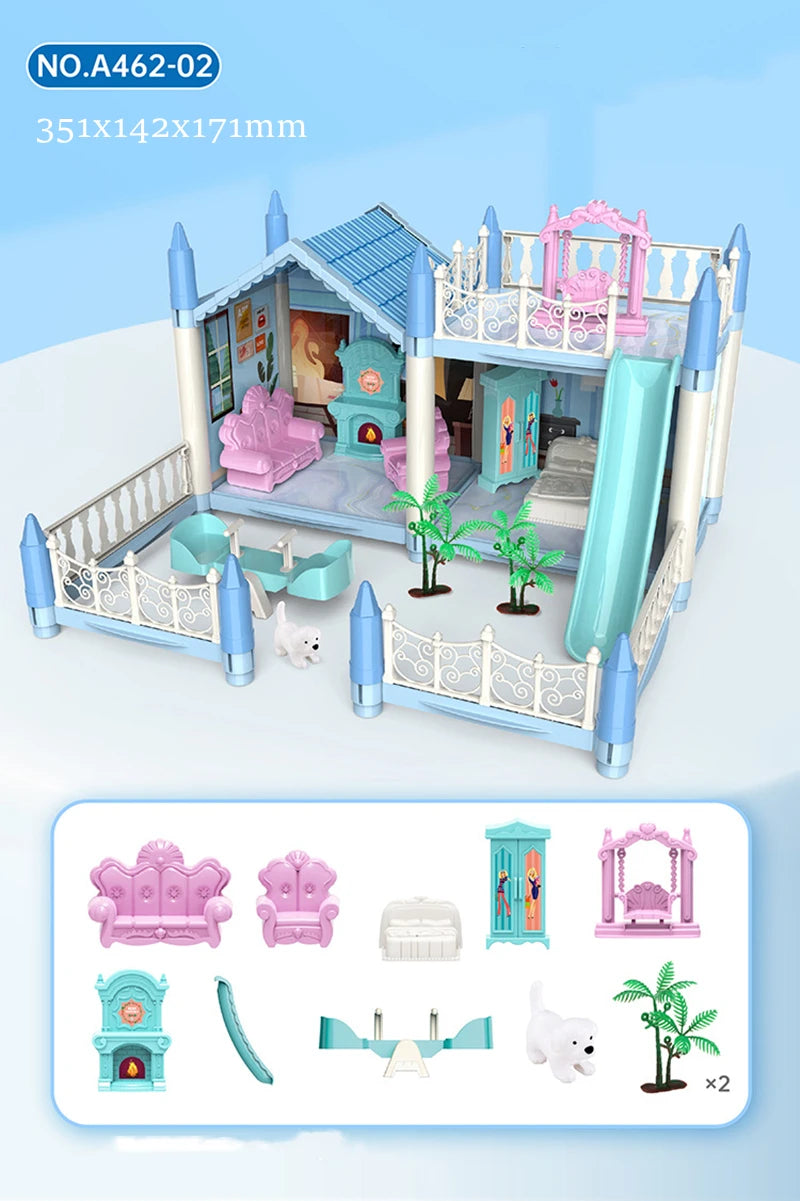 Doll Houses 3D Assembled DIY Miniatures Dollhouse Accessories Villa Princess Castle with LED Light Girl Birthday Gift Toy House