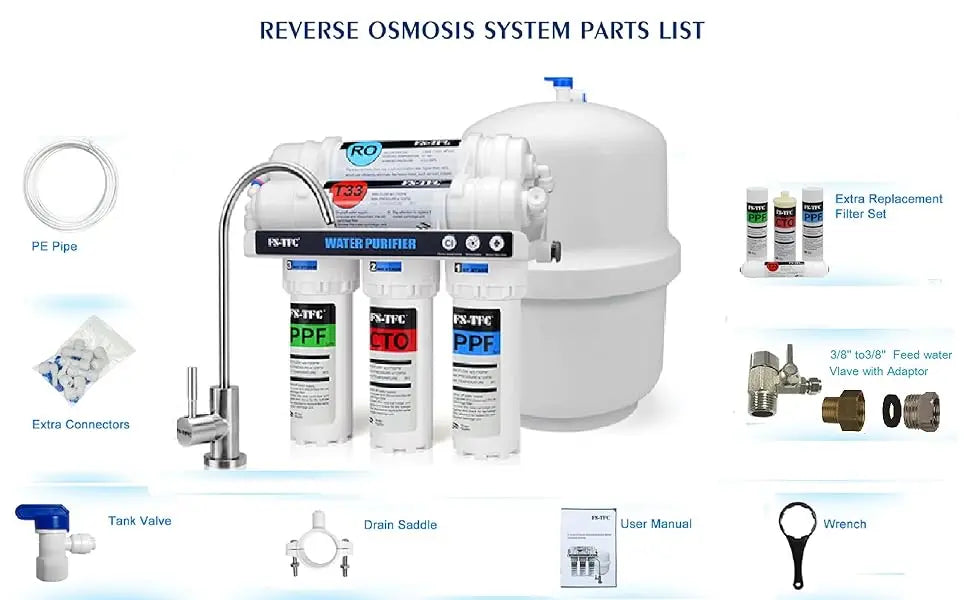 Reverse Osmosis Water Filtration System 100GPD Fast Flow Plus Extra 4 Filter for