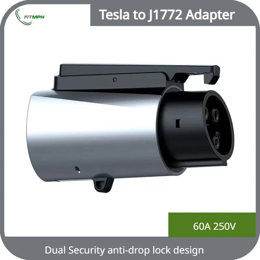 FITMPH Tesla to J1772 Adapter, 60A 250V, with dual security anti-drop lock, enabling Level 1 and Level 2 Charging