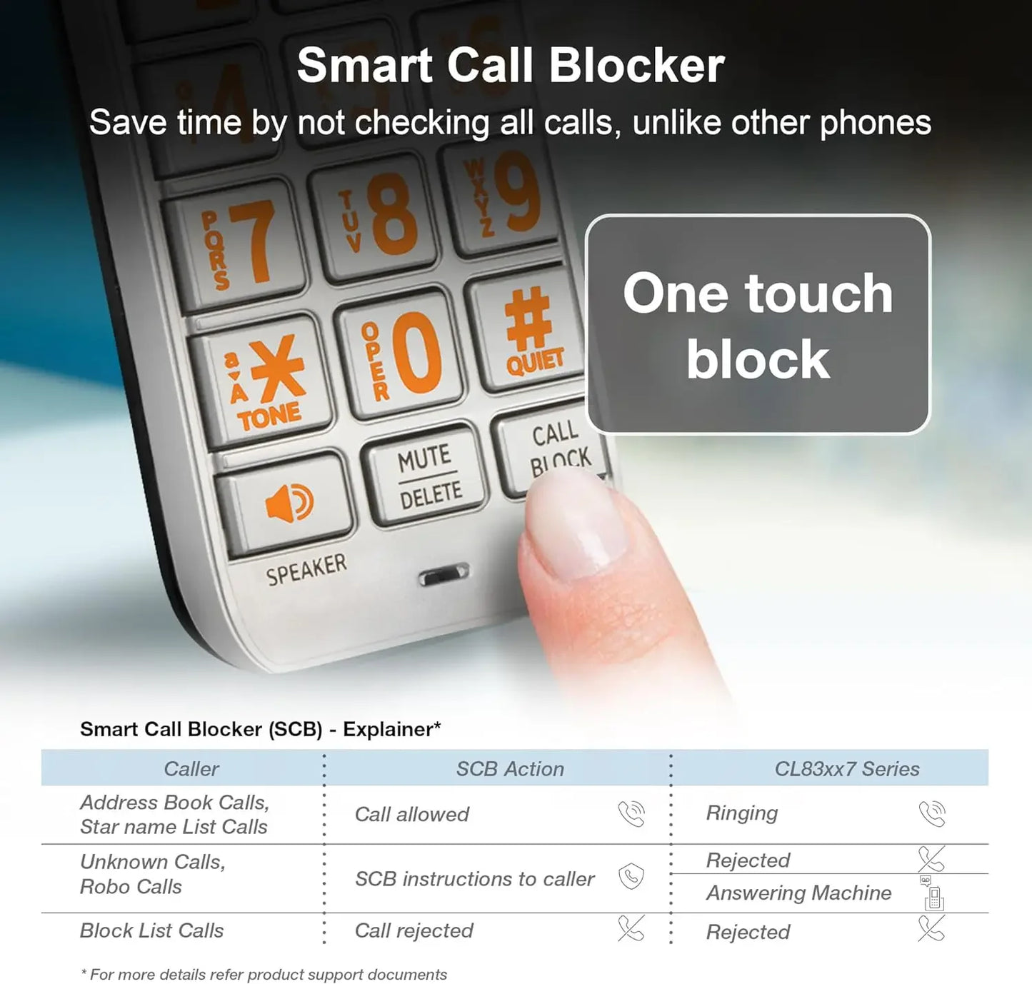 CL83207 DECT 6.0 Expandable Cordless Phone with Smart Call Blocker, Silver/Black with 2 Handsets