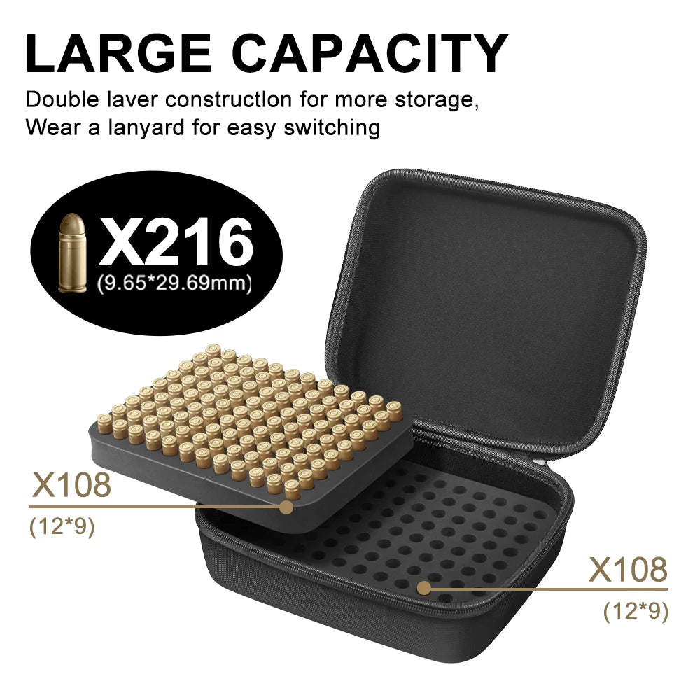 216 Rounds Ammo Pouches Double Layer 9mm Ammo Storage Case Ammo Box Bullet Box Ammunition Handbag Cartridge Storage Case