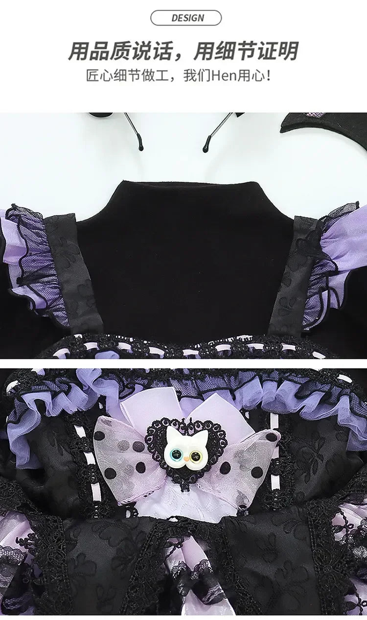 Sanrio Kuromi Spring and Autumn Girl Cute Cartoon Dress Lolita Birthday Party Role Play Tutu Dress Child Dress Gift Christmas