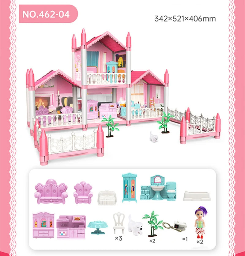 Children Montessori House 3d Assembled Lighting Diy Manual Doll House Villa Set Princess Castle Girl's Puzzle Toy Birthday Gift