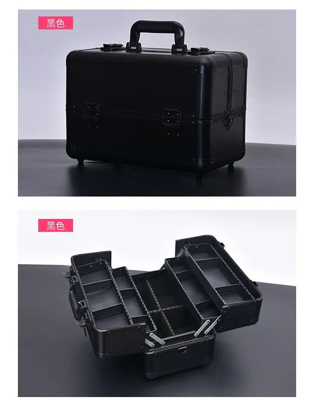 2024 New Professional Makeup Box Aluminum Alloy Make Up Organizer Women Cosmetic Case Travel Large Capacity Suitcase Bag