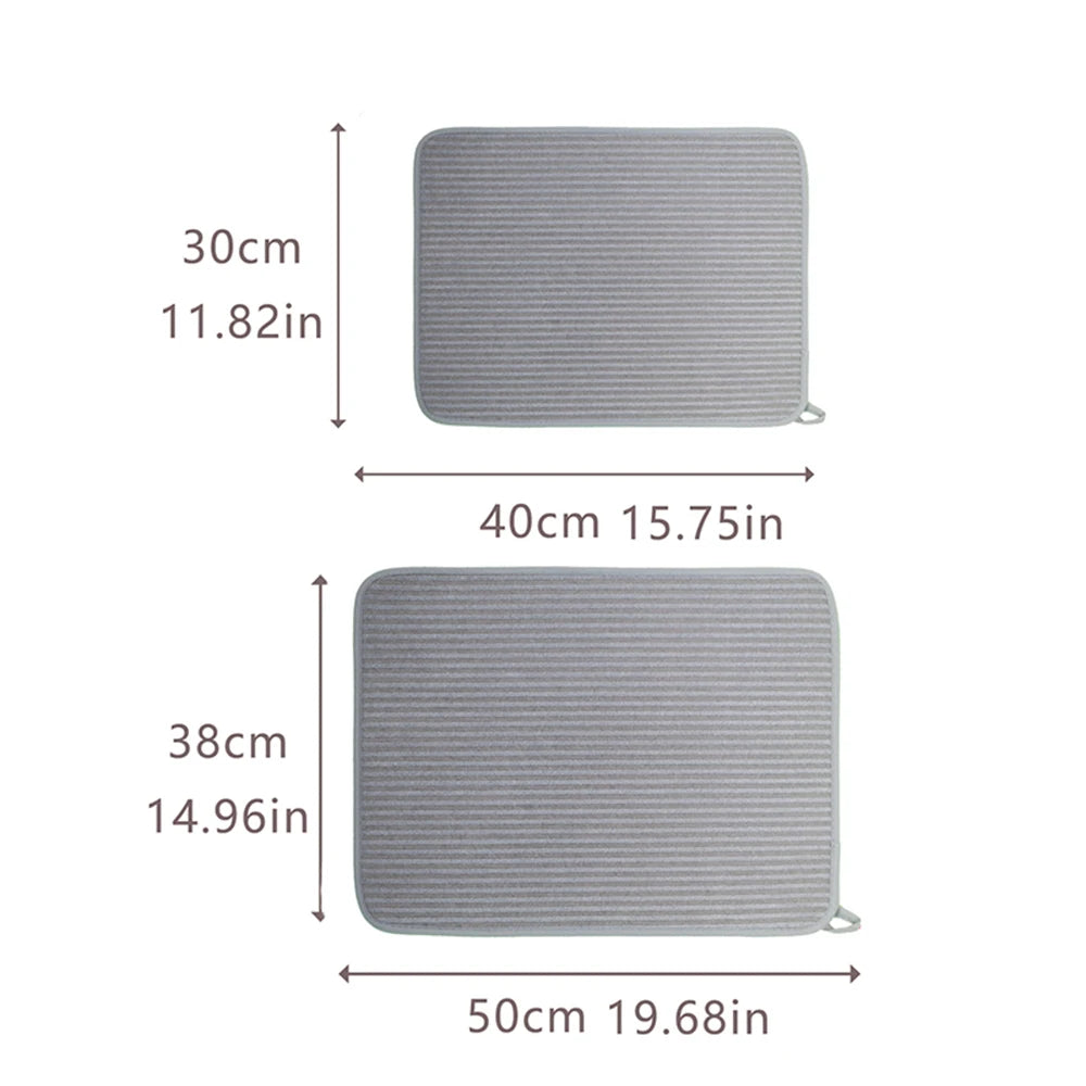 30x40/38x50CM Striped Pattern Dish Drying Mat Microfiber Kitchen Mats Cushion Pad Tableware Absorbent Placemat Kitchen Supplies