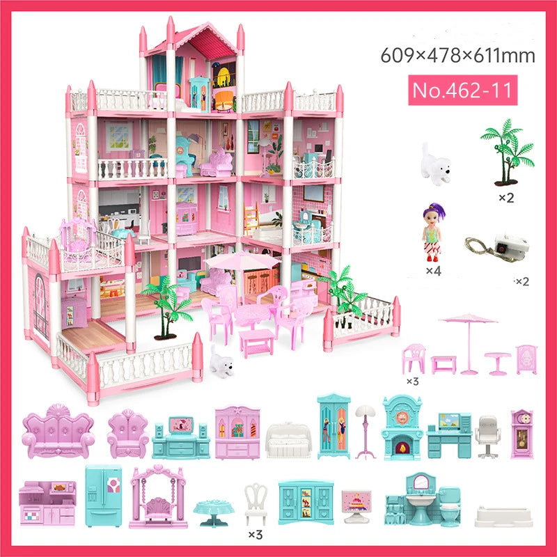 Children Montessori House 3d Assembled Lighting Diy Manual Doll House Villa Set Princess Castle Girl's Puzzle Toy Birthday Gift