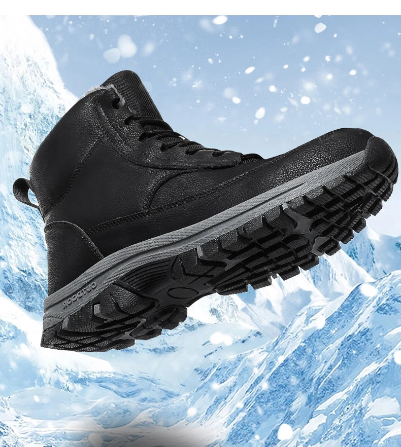 2024 Mens Sneakers Cotton Shoes Winter Plush Trekking Shoe TPR Shoes Non-slip Ankle Boots Waterproof Leather Warm Snow Boots Men