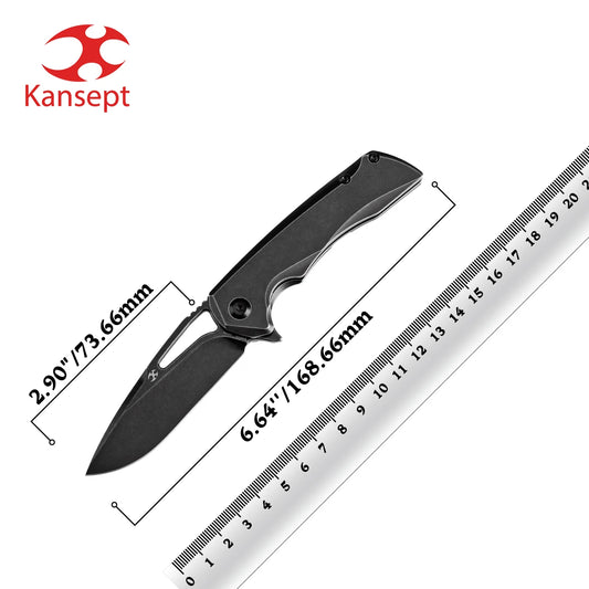 Kansept Mini Kryo K2001S1 Folding Knife Kim Ning Designed 2.9'' CPM-S35VN with Blackwash Titanium Thumb Hole & Flipper EDC Knife