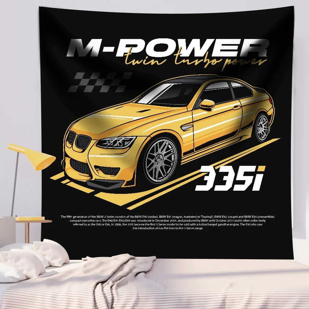 Jdm Car Japanese Racing Game Neon Sport Skyline  Sunset Tapestry Wall  Decorative  Bedroom