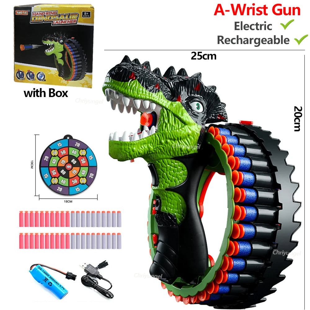 Soft Bullet Gun Toy Kids Spinning Dinosaur Wrist Gun Boys Toys Electric Burst Pistol Parent-child Blaster Shooting Game