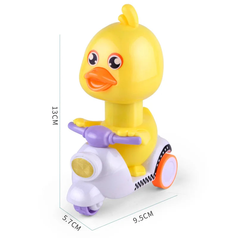 Cartoon Bicycle Clockwork Duck Toy Inertia Friction Car Press to Slide Pull Back Baby Toy Car Moveable Wind Up Toy for Kids Toys