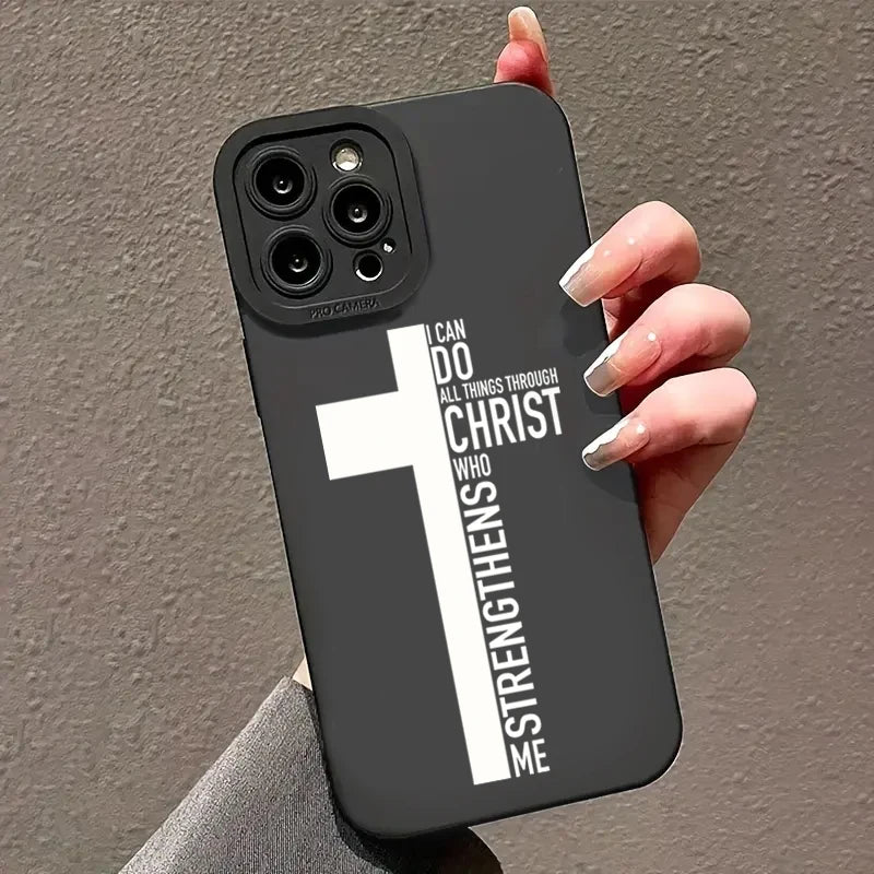 Phone Case For iPhone 16 15 14 11 12 13 Pro Max Mini 7 8 Plus X XR XS Max SE 2020 2022 Black Cross Print Shockproof Soft Cover