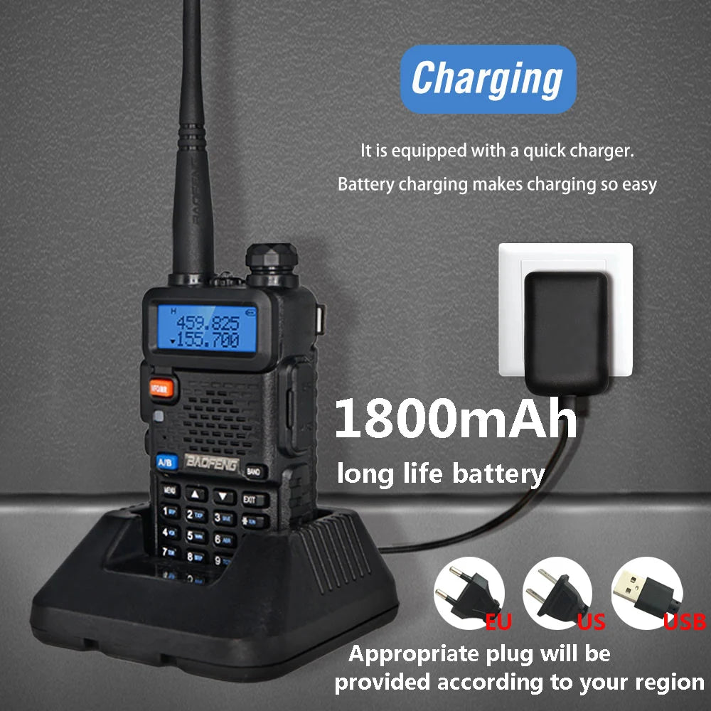 BaoFeng UV-5R Walkie Talkie 5W/8W Two Way Radio Commutator VHF/UHF 136-174MHz & 400-520MHz Station Receiver Ham Wireless Set