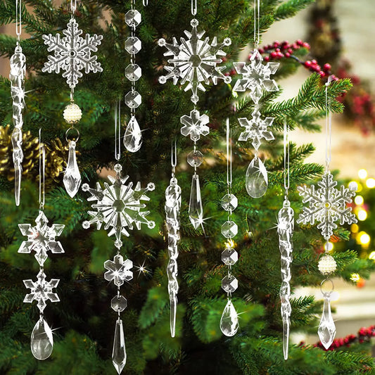 6/12Pcs Christmas Crystal Pendants Snowflake Elk Xmas Tree Hanging Ornament Fake Icicle Winter Party Christmas New Year Home Dec