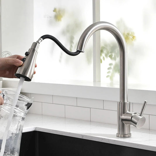 Tapware Removable hot sink Kitchen Flexible faucet with pull down sprayer mixer Black  korea type gourmet single lever stream