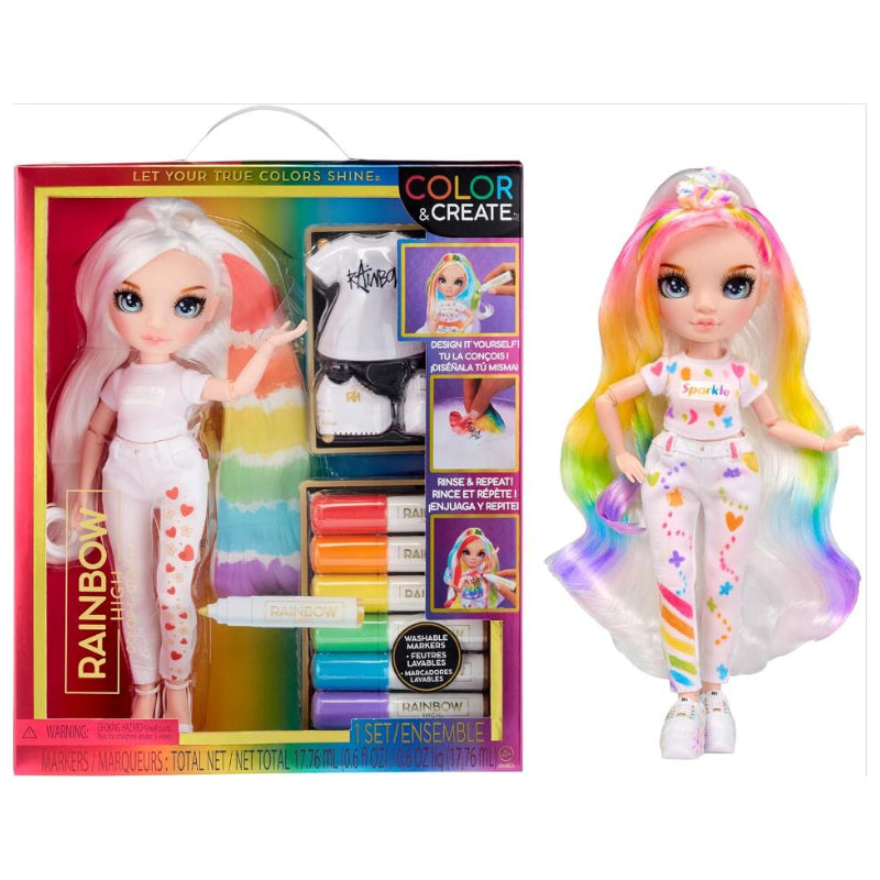 Rainbow High Color & Create Fashion DIY Doll with Washable Rainbow Markers Fashion Dressup Dolls Accessories Girls Toys Gift