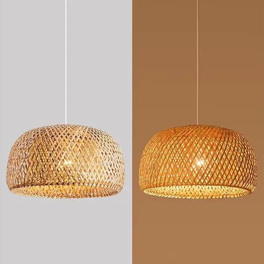 ZK30 Bamboo Weaving Chandelier Lamp 60/50/40cm Hanging LED Ceiling Light Pendant Lamp Fixtures Rattan Woven Home Bedroom Decors