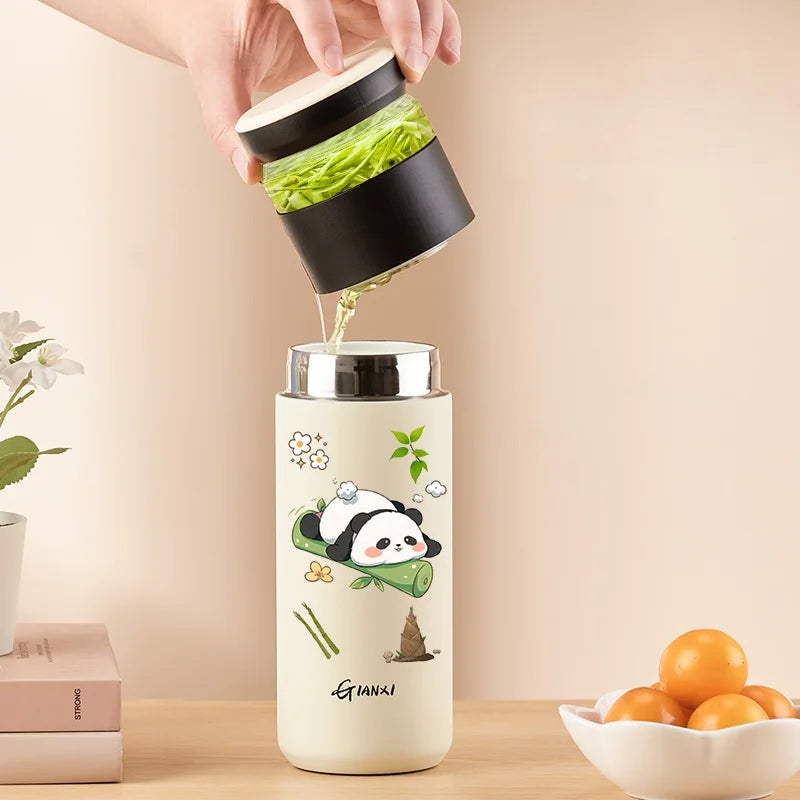 GIANXI 480ML Stainless steel Thermo Bottle Home And Kitchen Water Bottle Drinkware Portable Panda Pattern Coffee Cup With Filter