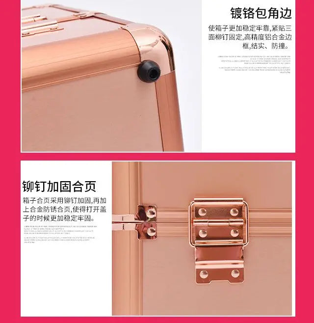 2024 New Professional Makeup Box Aluminum Alloy Make Up Organizer Women Cosmetic Case Travel Large Capacity Suitcase Bag