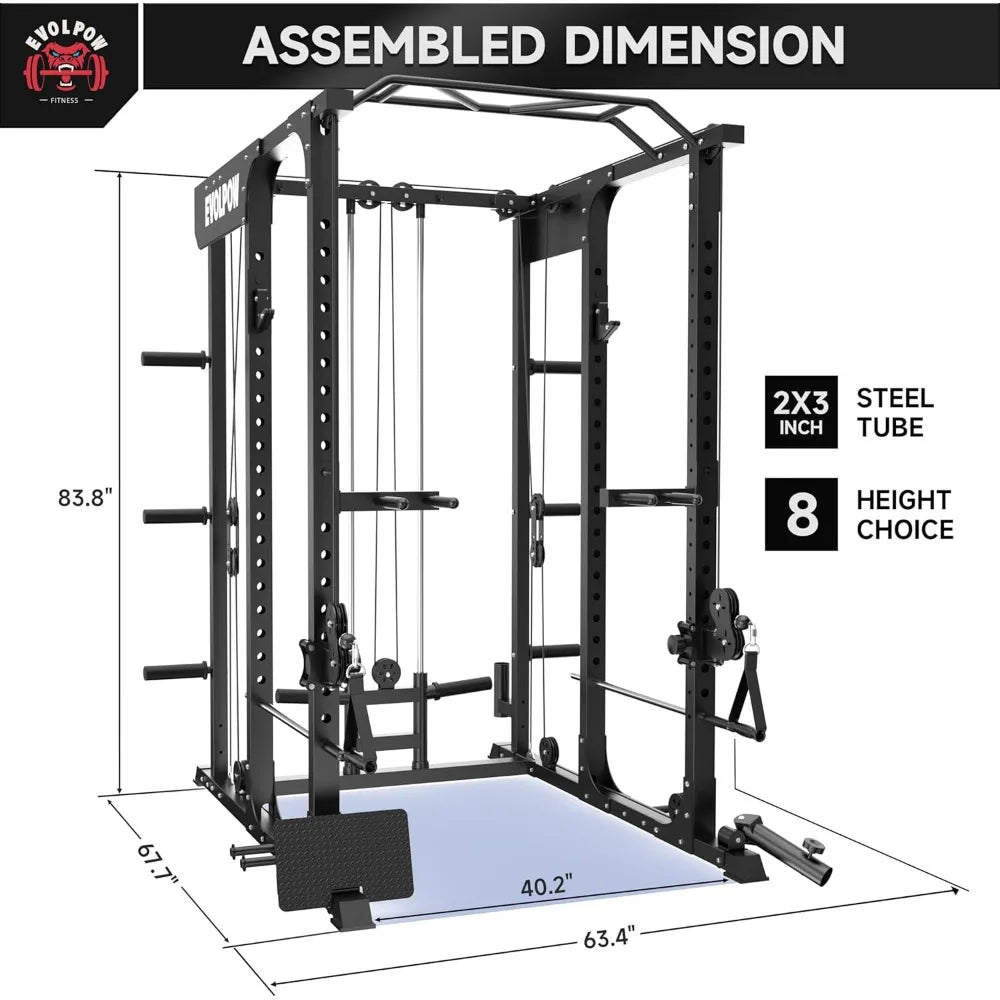 Power Cage Squat Rack P3A with Pulley System and Extra Weight Storage Rack