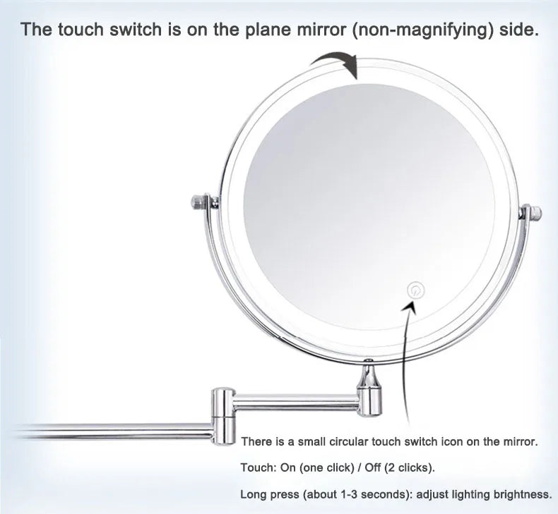 Wall Folding Makeup HD Mirror Double Side Fill Light Magnifying USB Charging Led Tricolor Dimming Bathroom Cosmetic Mirrors