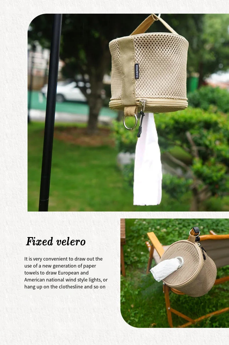 Outdoor Camping Paper Towel Drawer Home Mesh Tube Paper Towel Storage Bag Car Hanging Roll Paper Tube Bag Storage Box