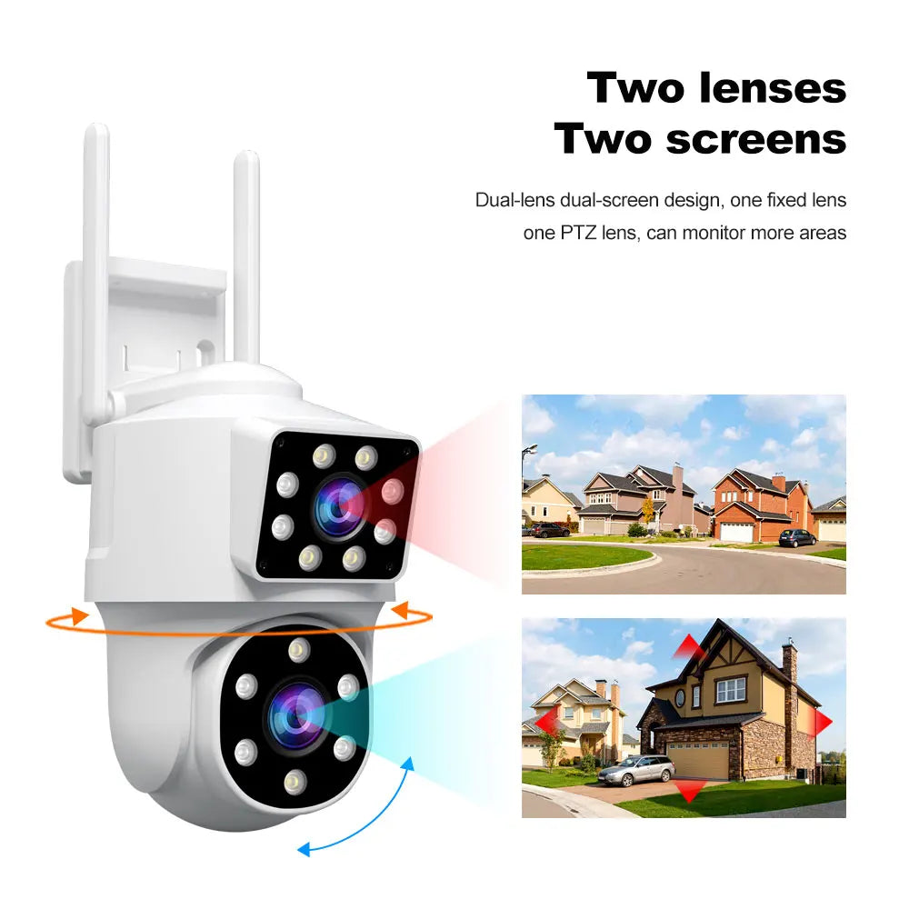 SriHome 2MP Wifi PTZ Camera SH063 Dual Lens Dual Screen Outdoor Wireless Security IP Auto Tracking Street Surveillance Camera