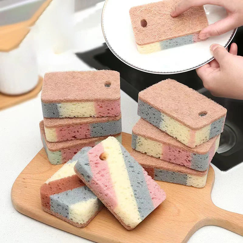 5/10Pcs Dishwashing Sponge Wood Pulp Cotton Color Magic Cleaning Sponge Remove Rust Pot Brushes Kitchen Washing Tool