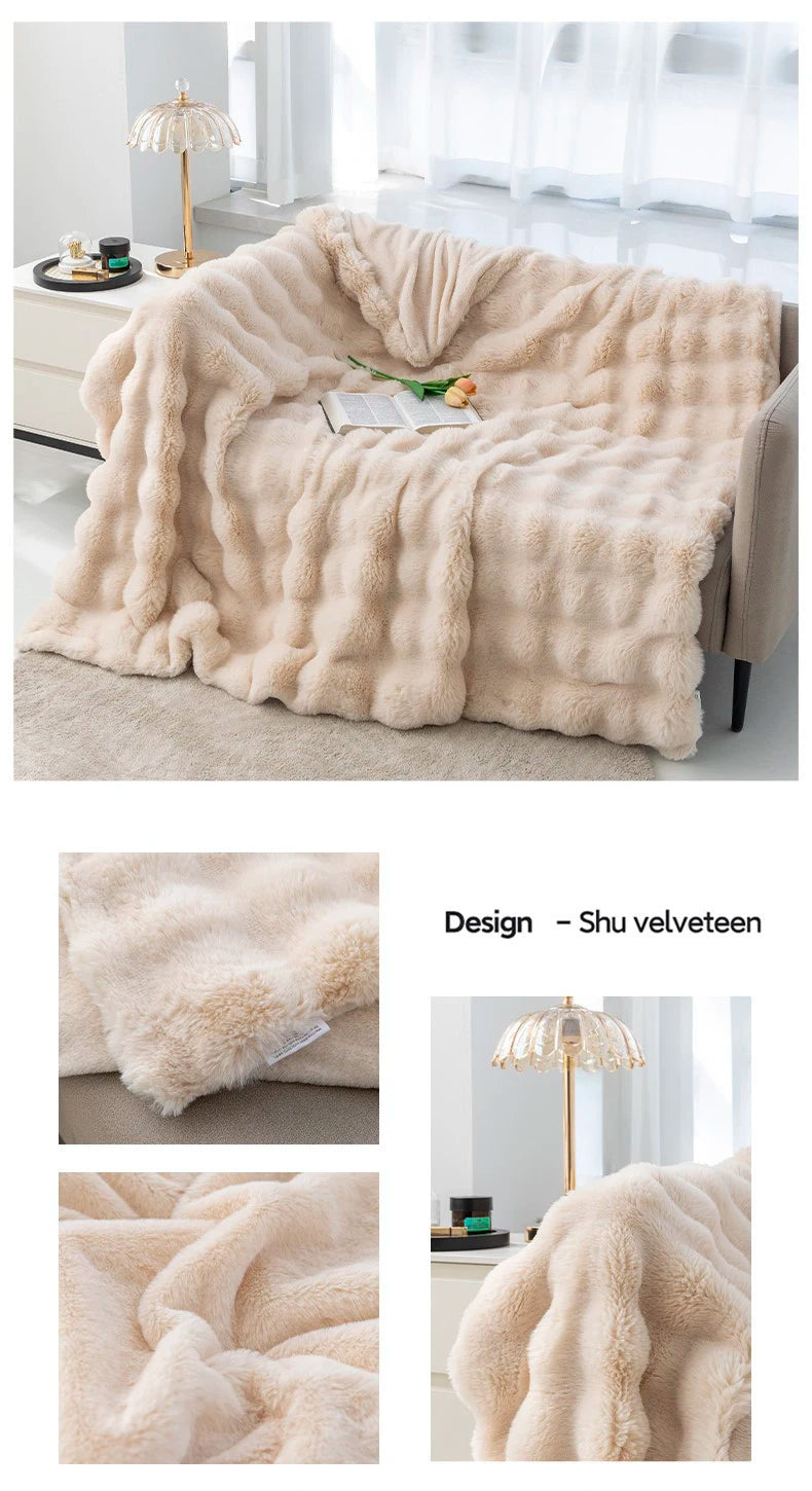 Ins Solid Color Faux Rabbit Fleece Blankets Fluffy Soft Warm Throw Blanket Nap Blanket for Couch Sofa Office Bed Camping Travel