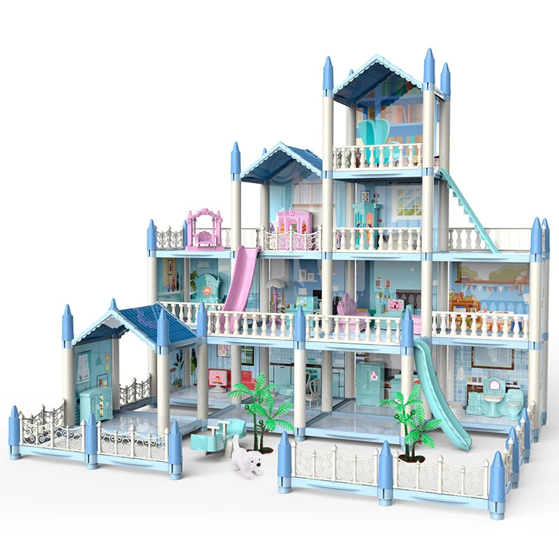 New Diy House Kit Big Dollhouse For Children Bb House Building Doll Furniture Miniature Doll Villas Girls Xmas Gifts Kids Toys