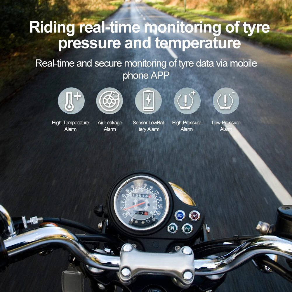 Motorcycle Tire Pressure Sensors TPMS Monitoring System with 2 External Sensor for Motor Bluetooth-Compatible Android/IOS