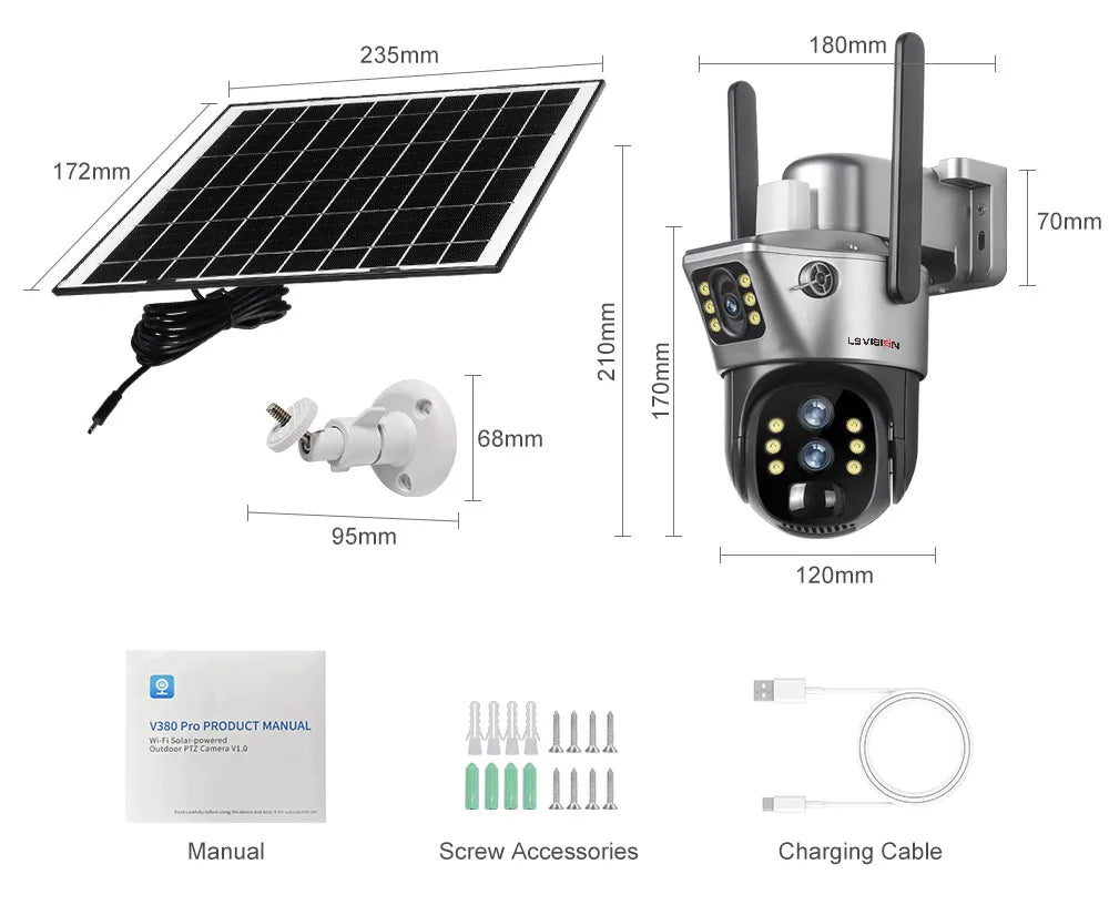 LS VISION 12MP 4G/WiFi Dual Screen Solar Camera Outdoor 10X Zoom 6K Three Lens Human Auto Tracking Surveillance Camera V380 Pro