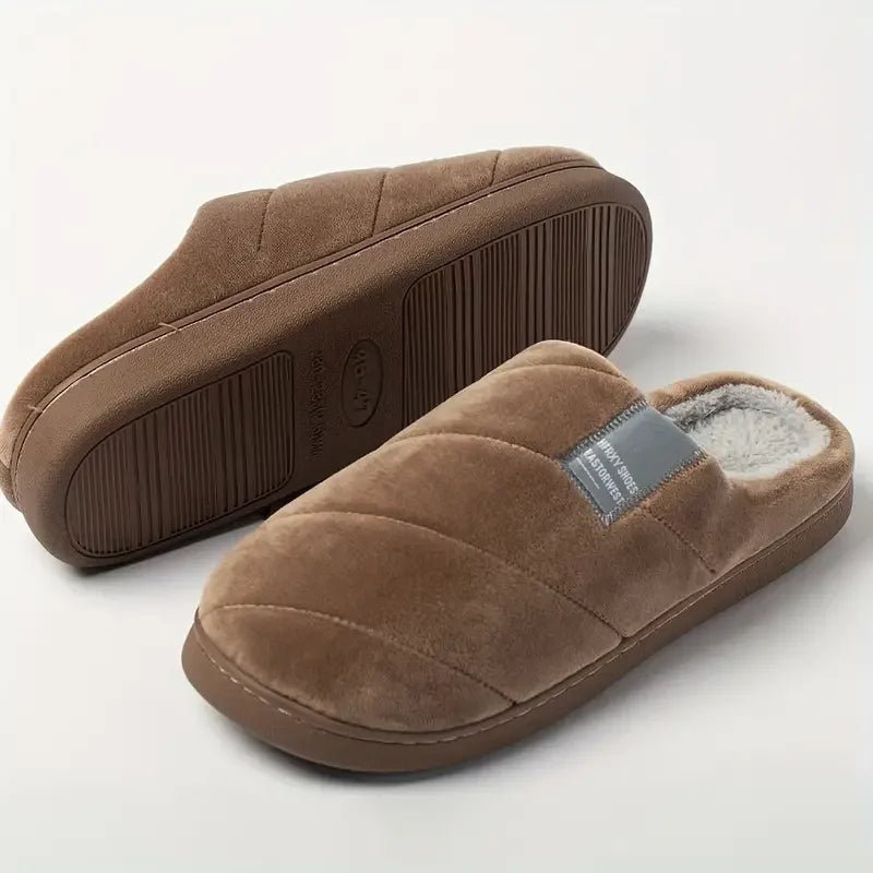 Large Size Men'S Cotton Shones Winter Casual Warm Plush Women Men Special Indoor Slippers Couples Non-Slip Stripe Slide Slipper