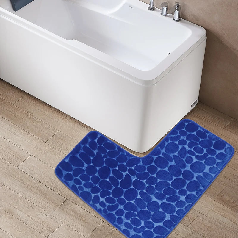 Cobblestone L-Shaped Bathroom Corner Mat Durable Water Absorption Low-Profile Floor Foot Mat Soft Non-slip Bath Mat Bathroom Rug