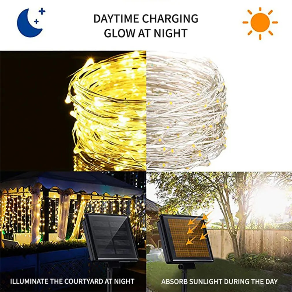 Extra-Long Solar String Lights Outdoor 2 Pack 100 LED Waterproof Copper Wire 8 Modes Fairy Lights for Tree Garden Xmas Wedding