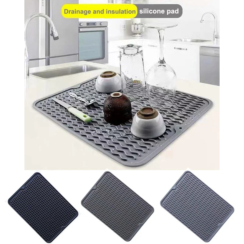 Silicone drying mat, silicone tableware drying mat, heat-resistant and non slip mat, dining table mat, kitchen drainage mat