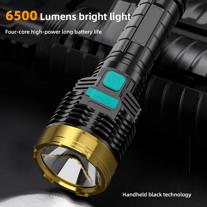 Outdoor Portable Flashlight Home Built-in Battery Rechargeable Multi-function Torch Super Bright ABS Strong Light Focusing Led