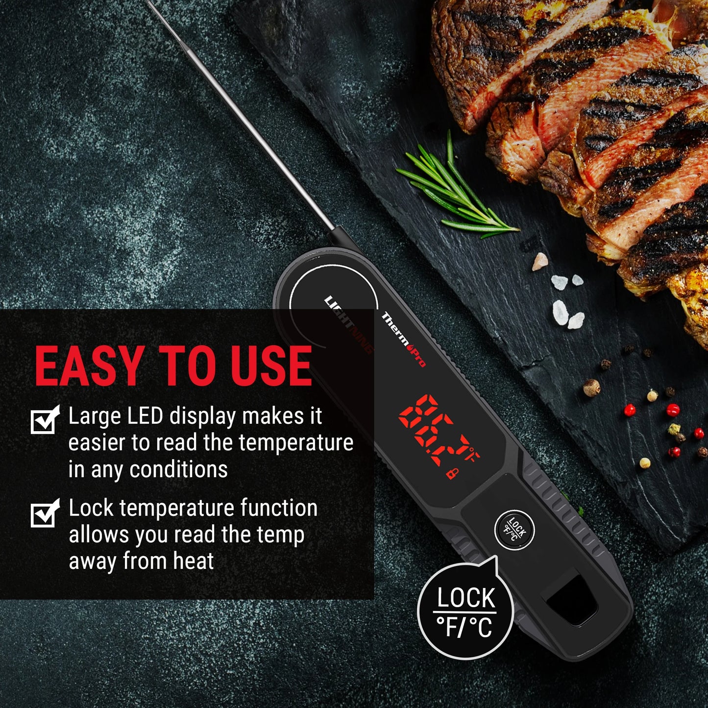 ThermoPro TP622 Backlight Digital BBQ Meat Fast Reading Thermometer For Kitchen Cooking With Automatic Rotating Display