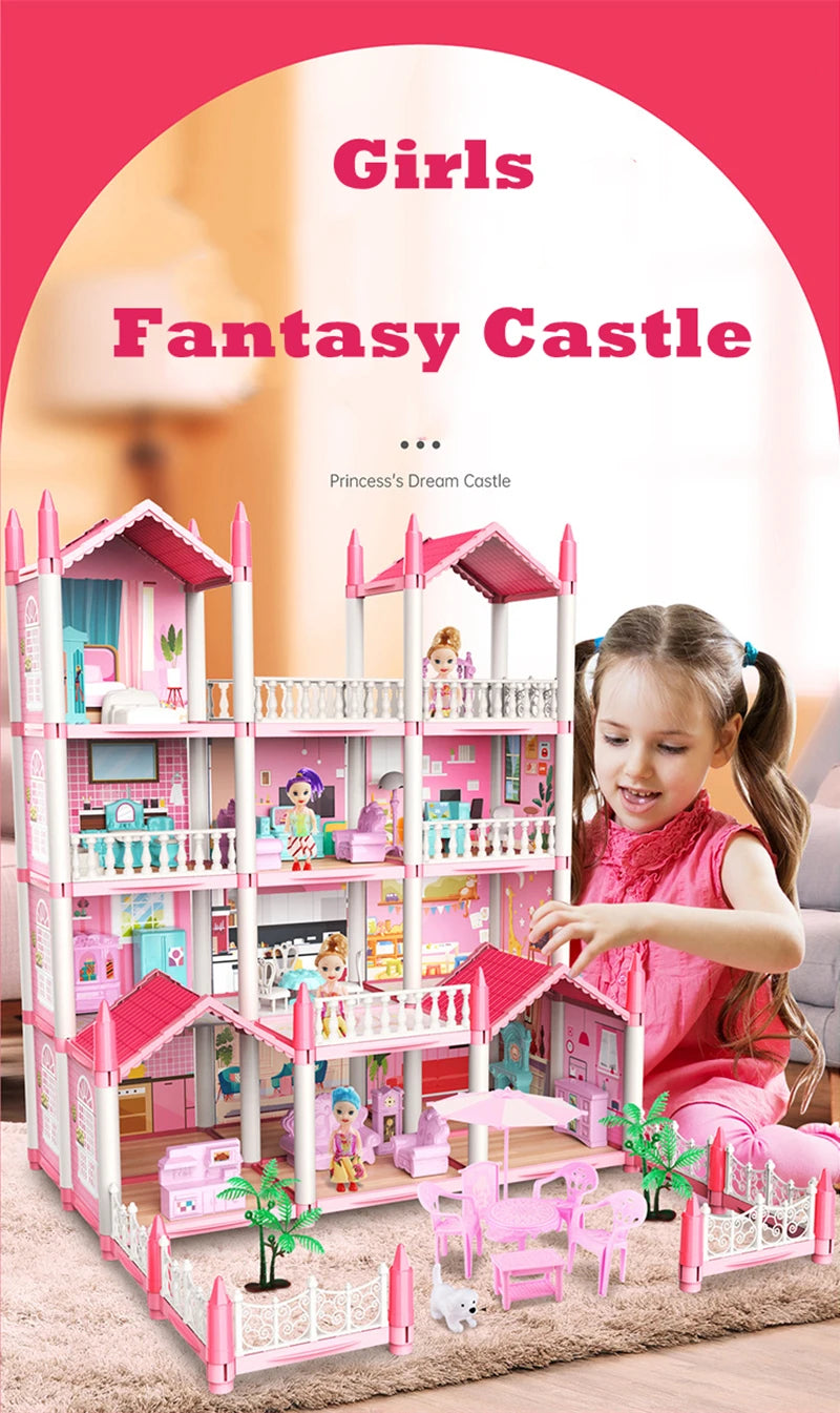 Children Montessori House 3d Assembled Lighting Diy Manual Doll House Villa Set Princess Castle Girl's Puzzle Toy Birthday Gift