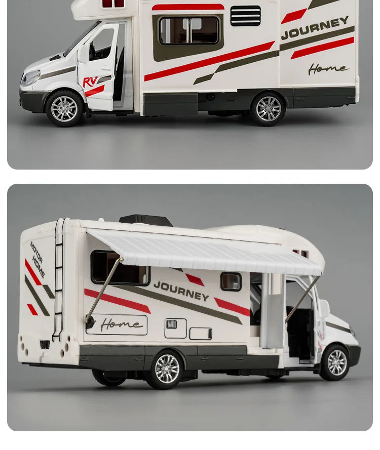 New 1:30 Alloy Luxury RV Caravan Car Model Metal Camper Van Motorhome Touring Car Vehicles Model Sound and Light Kids Toys Gifts