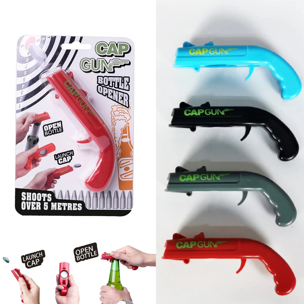 Creative Can Opener Spring Cap Catapult Launcher Gun Shape Bar Tool Drink Opening Shooter Beer Bottle Opener Kitchen Gadget Set