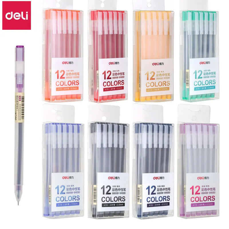 12 PCS Colored Gel Pens  8 colors 0.5 mm fine point Watercolor drawing Pen for journal School supplies Stationery