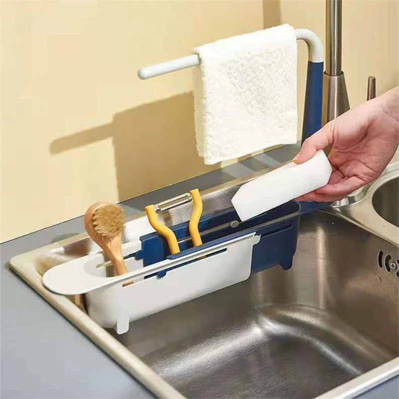 Telescopic Sink Shelf Kitchen Sinks Organizer Soap Sponge Holder Sink Drain Rack Storage Basket Kitchen Gadgets Accessories Tool