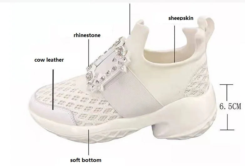 2024 Mesh Designer Trainers Sneakers Platform Crystal Buckle Thick Bottom Chunky Womens Sneakers Vulcanized Casual Shoes